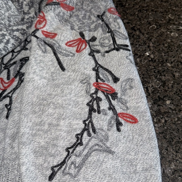 Zozo Gray With Red Botanical Embroidery Cardigan Sweater - Picture 5 of 7